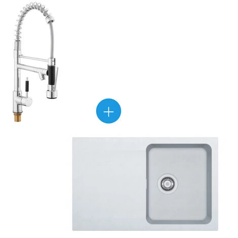 Franke Kit Evier à Encastrer Orion En Tectonite, 780mmx500mm, Blanc Artic + Mitigeur SAT Semi-Pro, 2 Jets (OID611-78B-BSD)