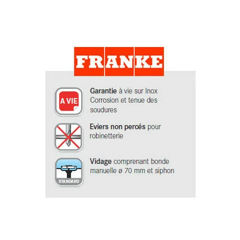 FRANKE Evier EUROSET ESX611-86 Inox (sous Meuble 50cm) 860X435X150mm – Image 3