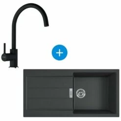 Franke Sirius Evier à Encastrer 100×50cm 1 Bac Avec égouttoir, Tectonite, Onyx + Mitigeur Col De Cygne, Fragranit, Onyx