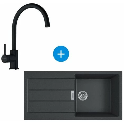 Franke Sirius Evier à Encastrer 100×50cm 1 Bac Avec égouttoir, Tectonite, Onyx + Mitigeur Col De Cygne, Fragranit, Onyx