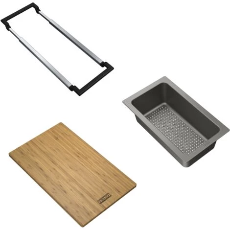 Franke ALL IN Set D'accessoires Universel Planche à Découper Bambou 32x20 + Panier égouttoir PVC Noir Sanitized (ALLINSET-1)