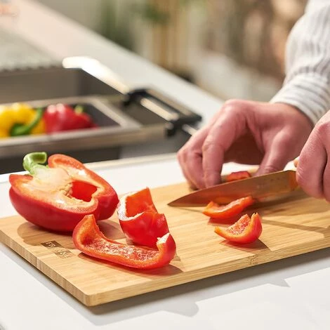 Franke ALL IN Set D'accessoires Universel Planche à Découper Bambou 32x20 + Panier égouttoir PVC Noir Sanitized (ALLINSET-1) – Image 3