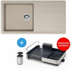 Franke JND 611-100 Evier 97x50cm, En Tectonite + Égouttoir Extensible Avec Bonde Et Pompe A Savon Liquide Offert D'une Valeur De 79,90€