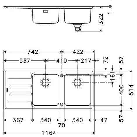 FRANKE Evier ATON ANX221 INOX Egouttoir à Gauche 1164x514x190mm – Image 2